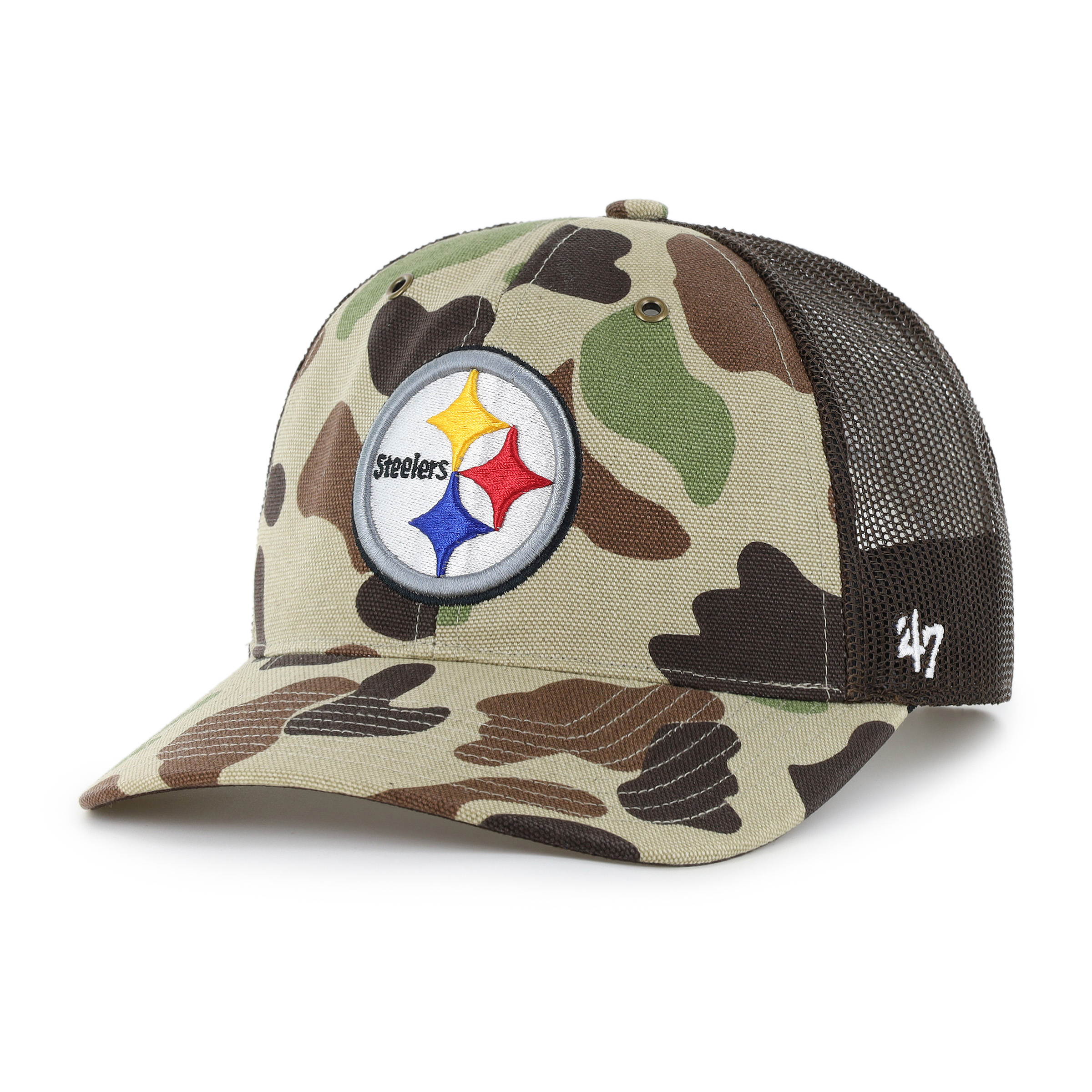 Men's Carhartt x '47 Duck Camo Pittsburgh Steelers Adjustable Trucker Hat