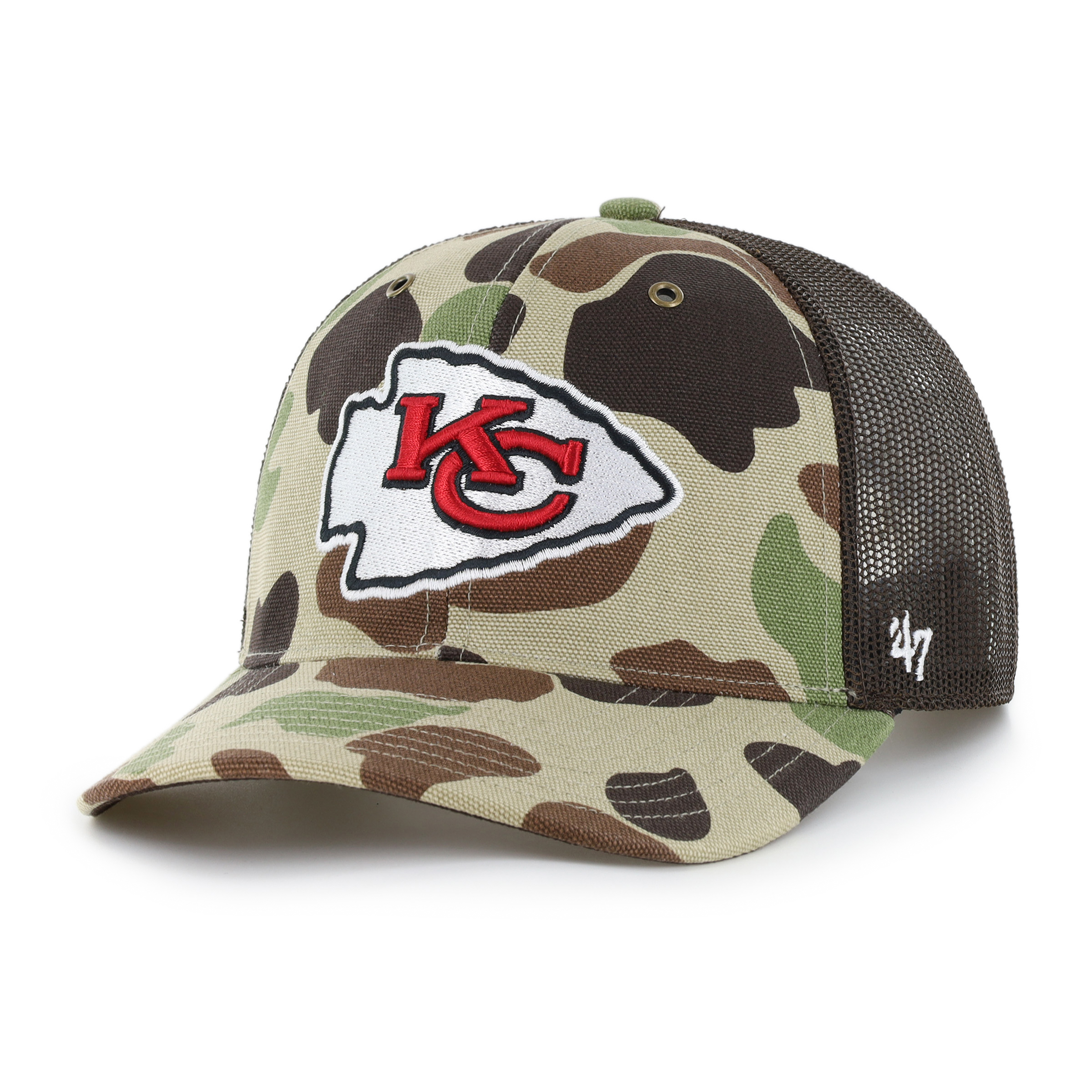 Men's Carhartt x '47 Duck Camo Kansas City Chiefs Adjustable Trucker Hat