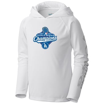 Youth Columbia  White Los Angeles Dodgers 2025 World Series Champions Terminal Tackle Omni-Shade Hoodie