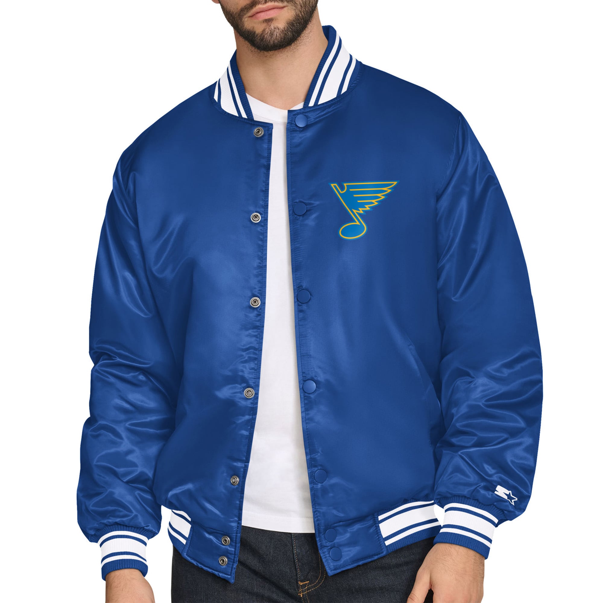 Men's Starter Blue St. Louis Blues Triangle Satin Varsity Full-Snap Jacket
