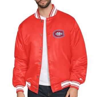 Men's Starter Red Montreal Canadiens Triangle Satin Varsity Full-Snap Jacket