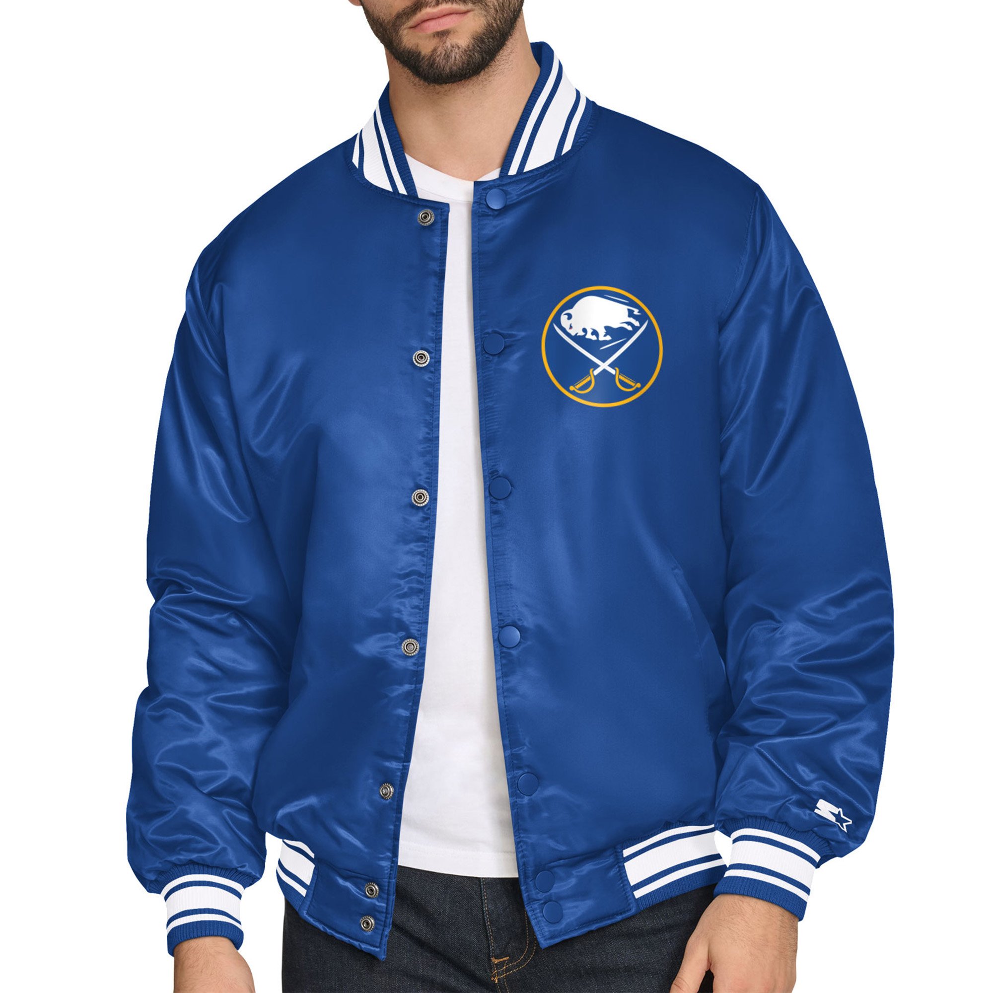 Men's Starter Royal Buffalo Sabres Triangle Satin Varsity Full-Snap Jacket