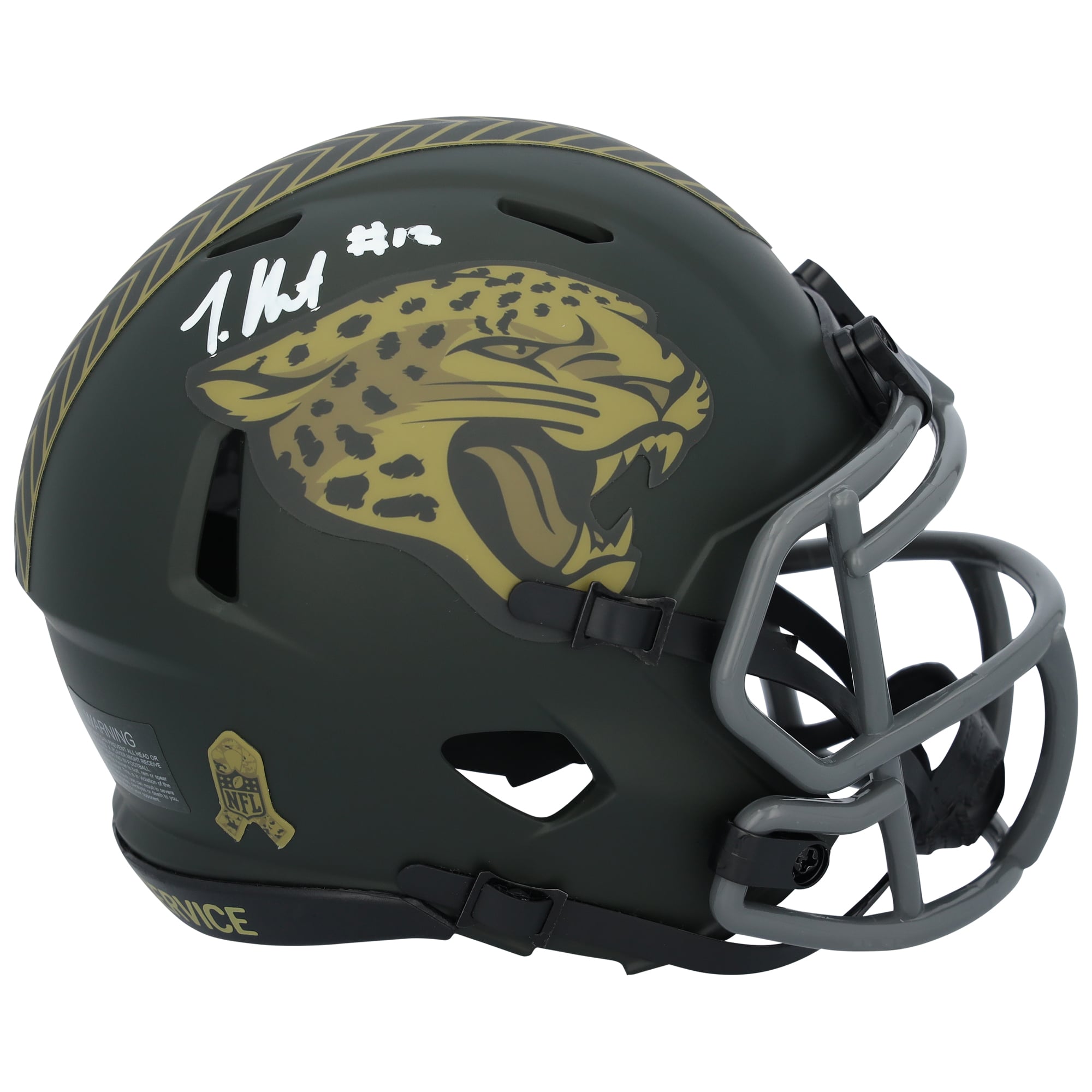 Travis Hunter Jacksonville Jaguars Autographed Riddell 2025 Salute To Service Speed Mini Helmet