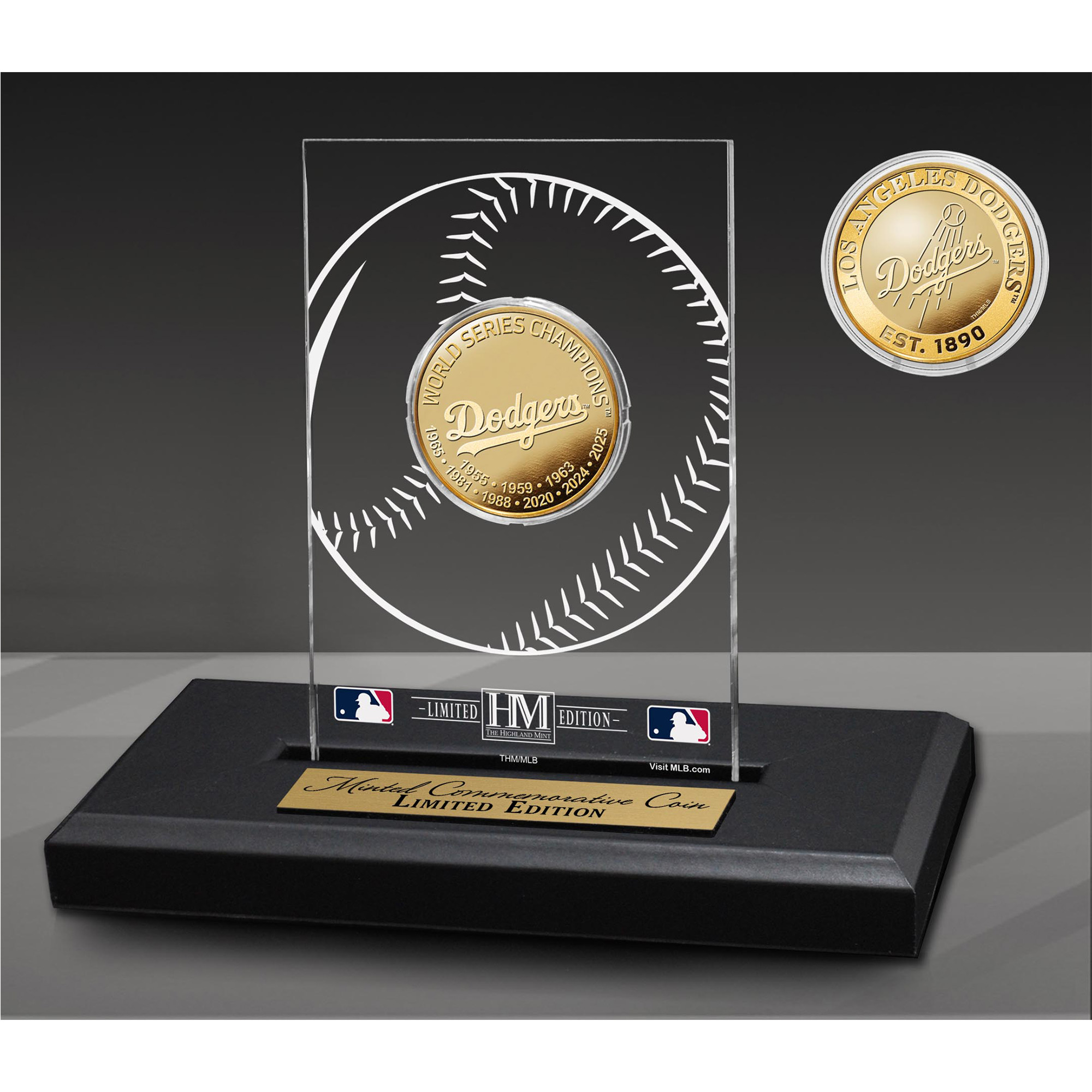 Highland Mint Los Angeles Dodgers Nine-Time World Series Champions Acrylic Gold Coin Desk Top Display Highland Mint Los Angeles Dodgers Nine-Time World Series Champions Acrylic Gold Coin Desk Top Display