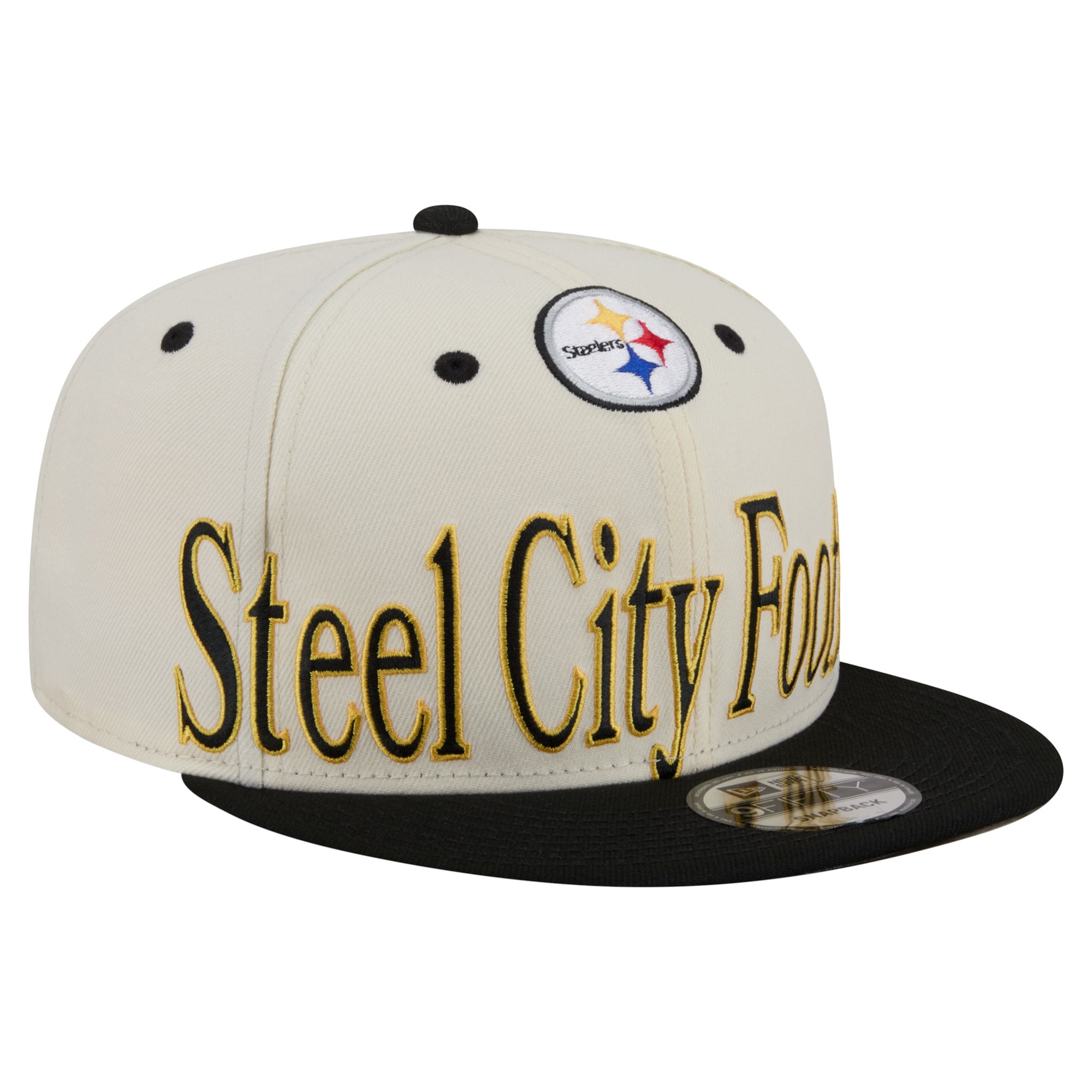 Men's New Era Cream Pittsburgh Steelers Oversized Slogan 9FIFTY Snapback Hat