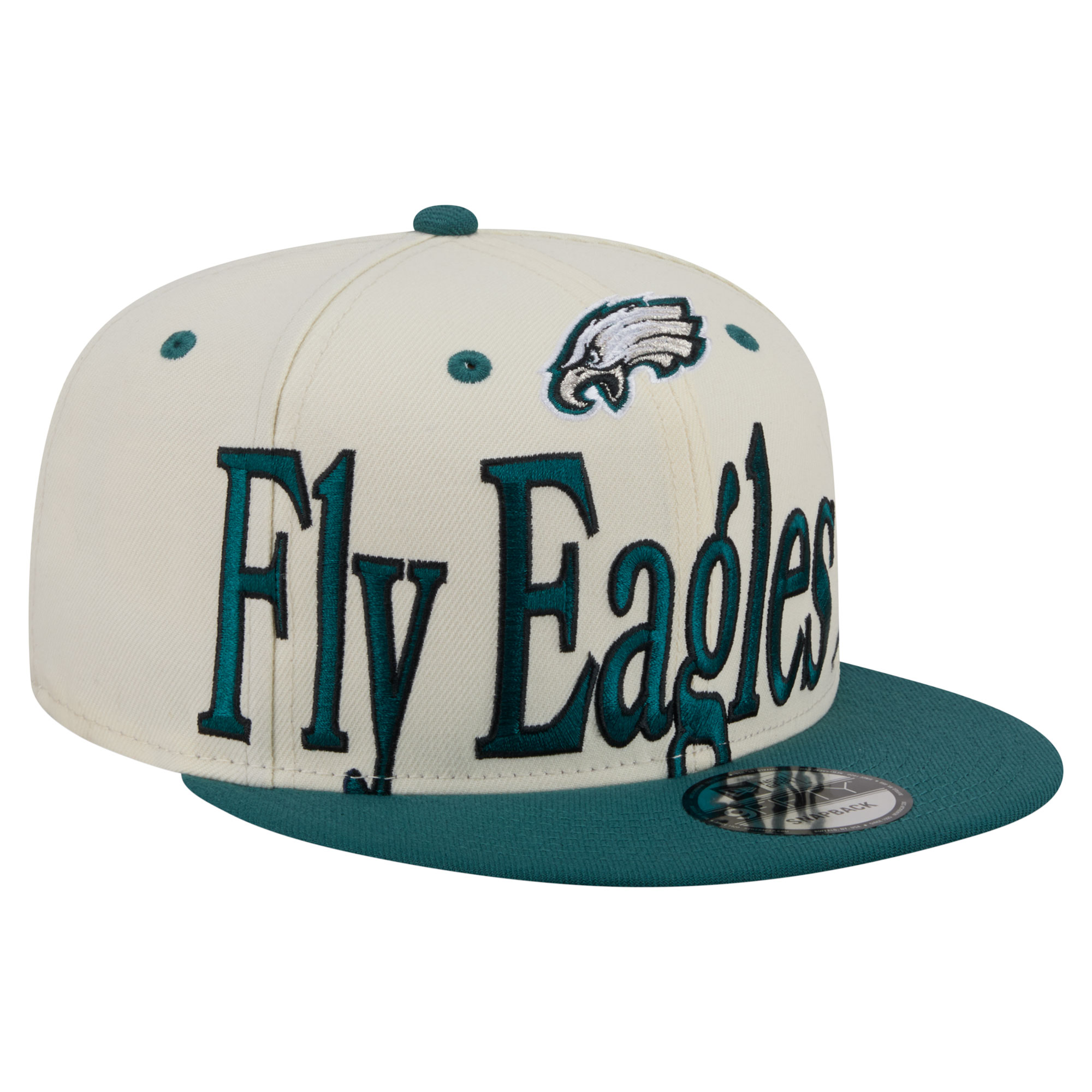 Men's New Era Cream Philadelphia Eagles Oversized Slogan 9FIFTY Snapback Hat