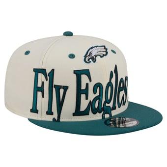 Men's New Era Cream Philadelphia Eagles Oversized Slogan 9FIFTY Snapback Hat
