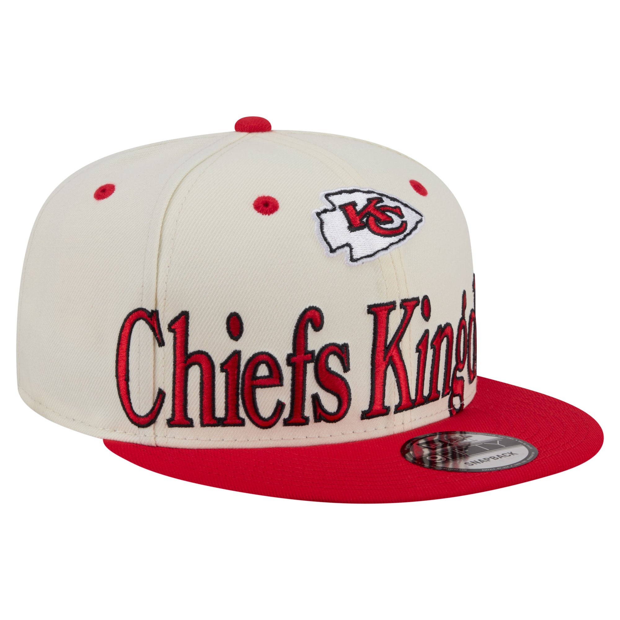 Men's New Era Cream Kansas City Chiefs Oversized Slogan 9FIFTY Snapback Hat