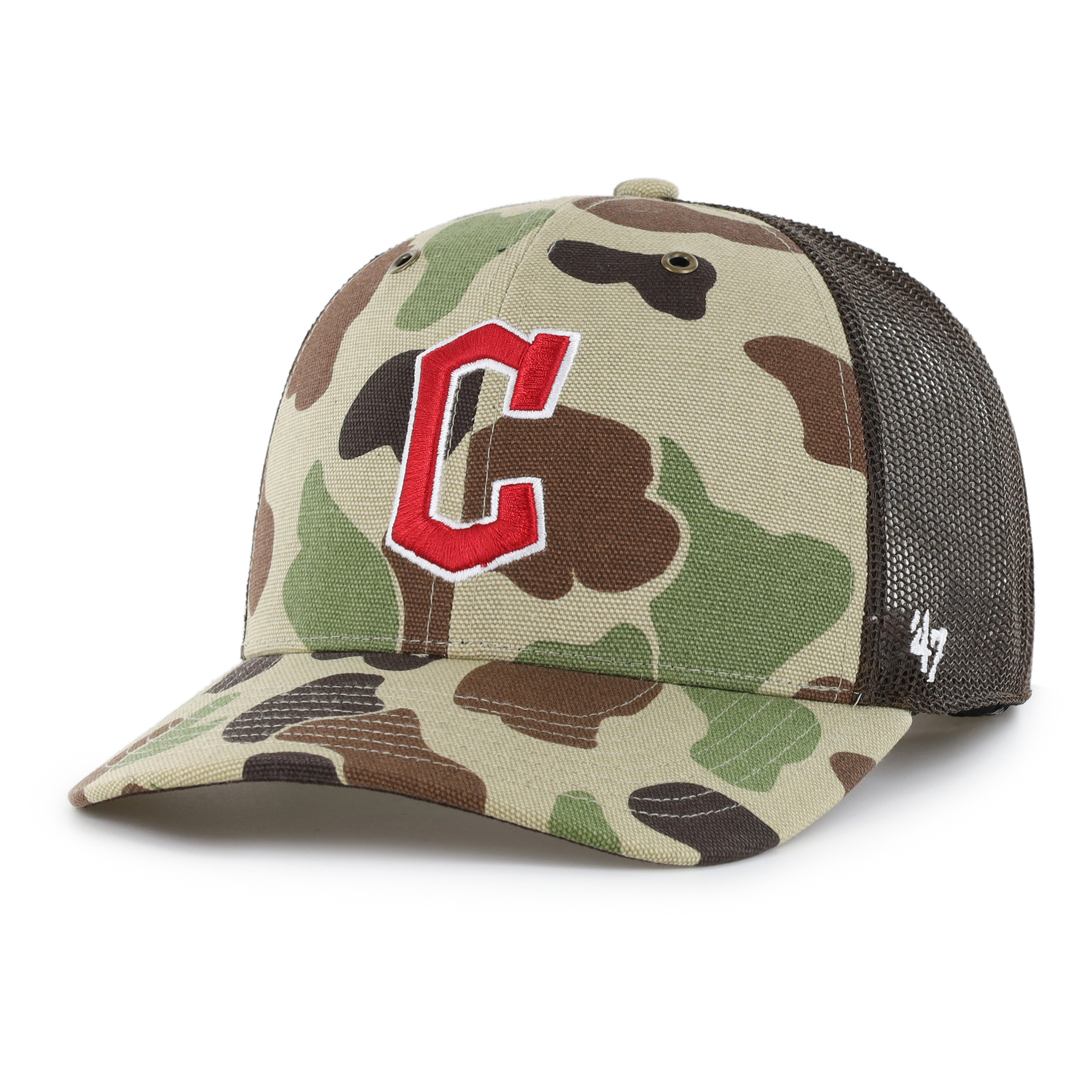 Men's Carhartt x '47 Camo Cleveland Guardians Duck Adjustable Trucker Hat