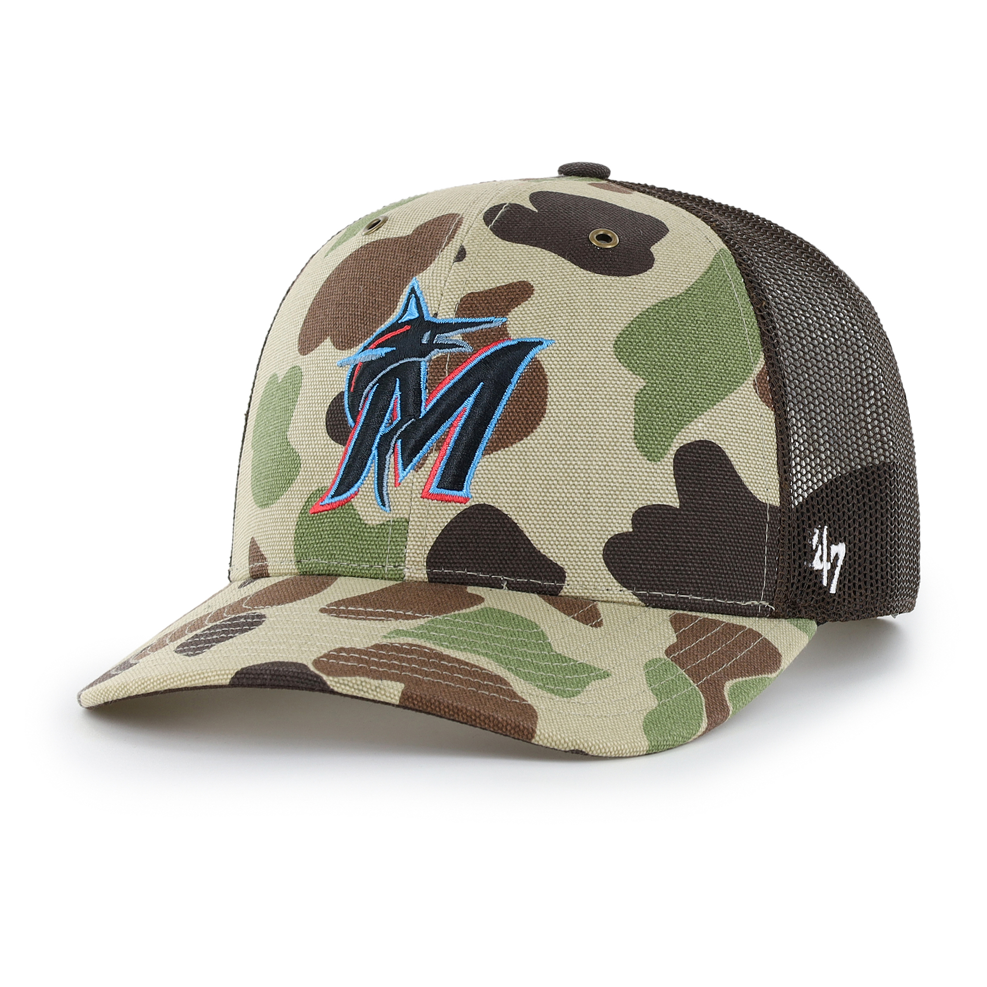 Men's Carhartt x '47 Camo Miami Marlins Duck Adjustable Trucker Hat