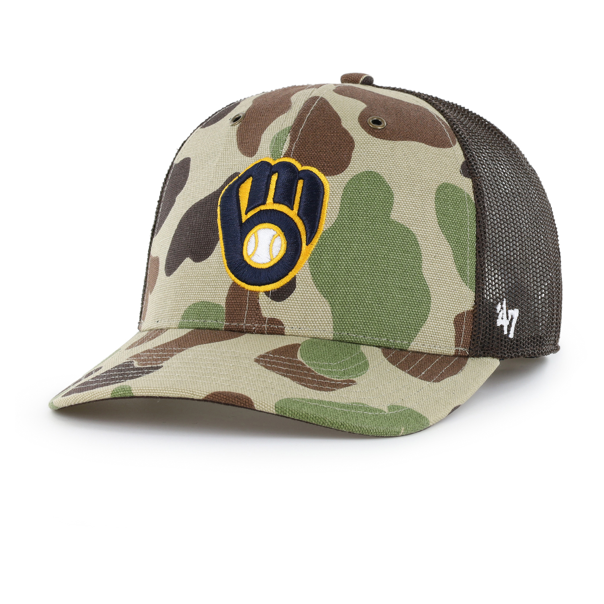Men's Carhartt x '47 Camo Milwaukee Brewers Duck Adjustable Trucker Hat