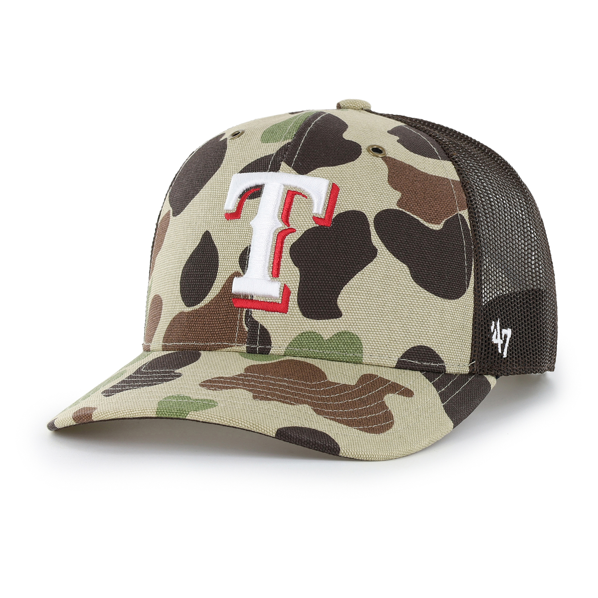 Men's Carhartt x '47 Camo Texas Rangers Duck Adjustable Trucker Hat