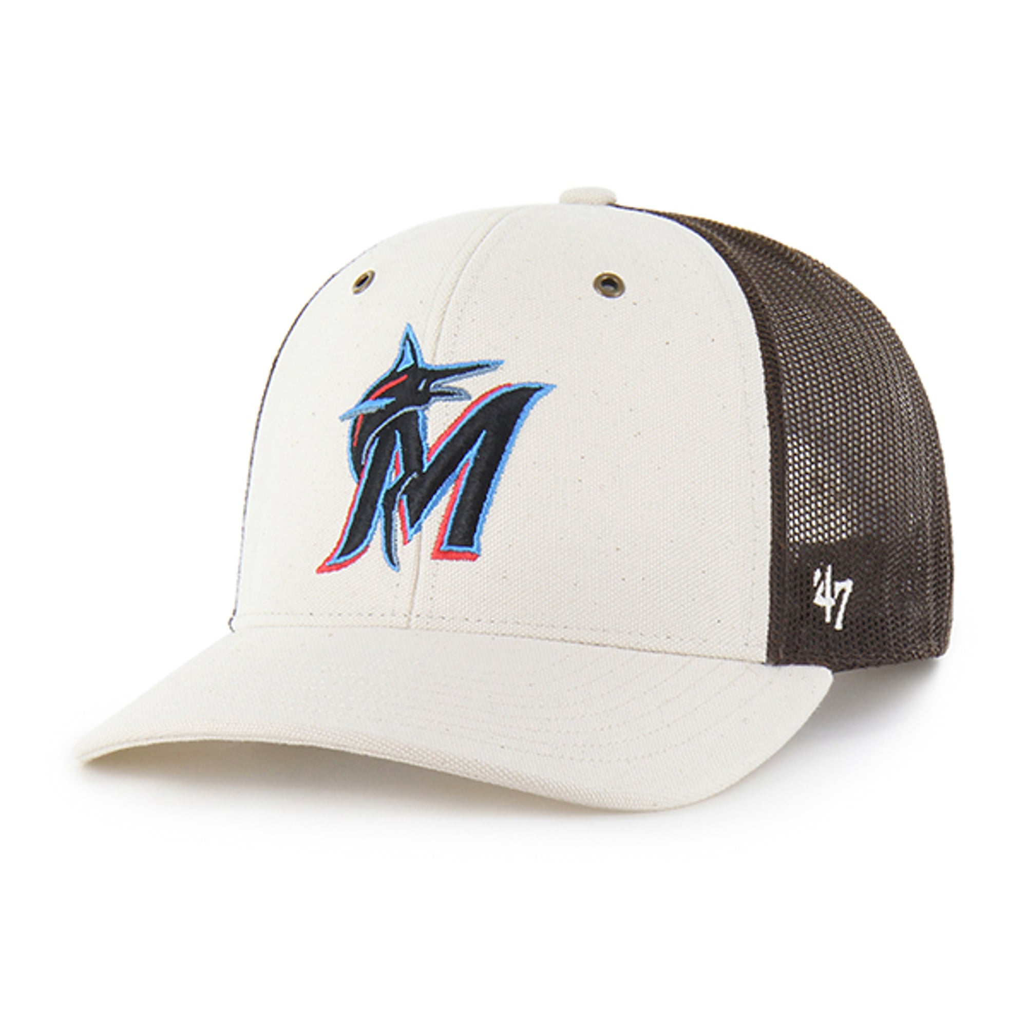 Men's Carhartt x '47 Natural/Brown Miami Marlins Undyed Trucker Adjustable Hat