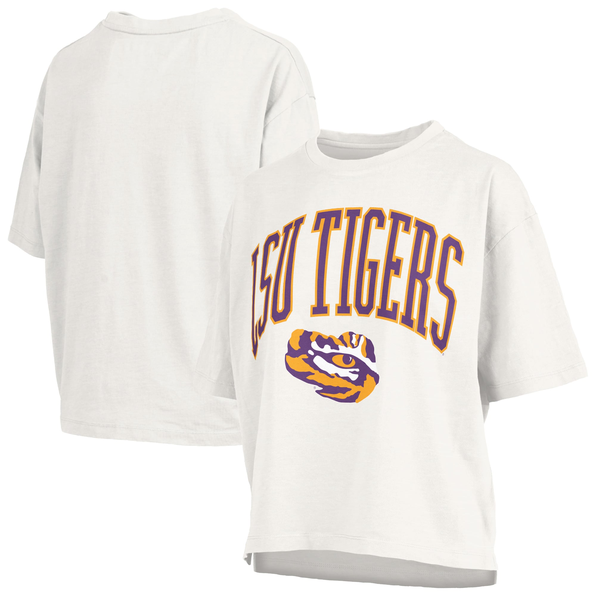 Women's Pressbox White LSU Tigers Plus Size Nelson Motley Crew Oversized Slub T-Shirt