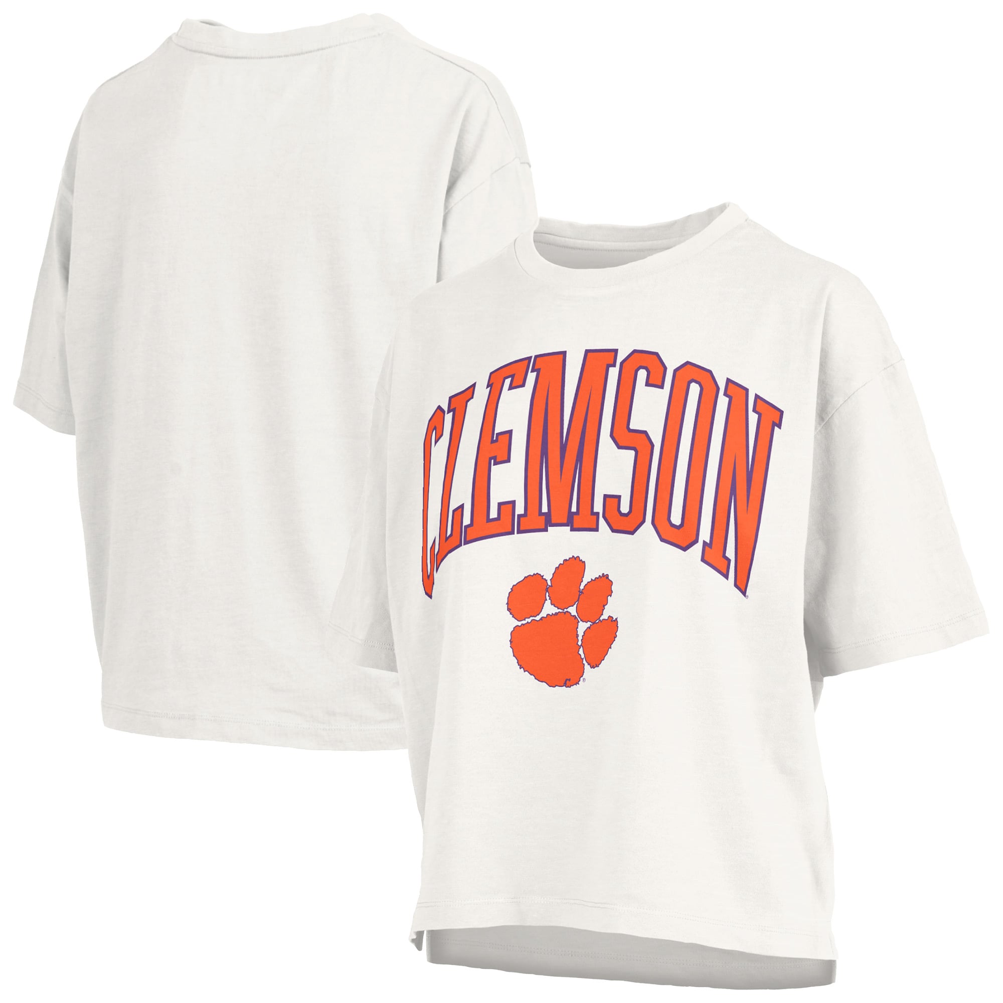 Women's Pressbox White Clemson Tigers Plus Size Nelson Motley Crew Oversized Slub T-Shirt