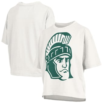 Women's Pressbox  White Michigan State Spartans Big Canvas Puff Castillo Motley Slub T-Shirt