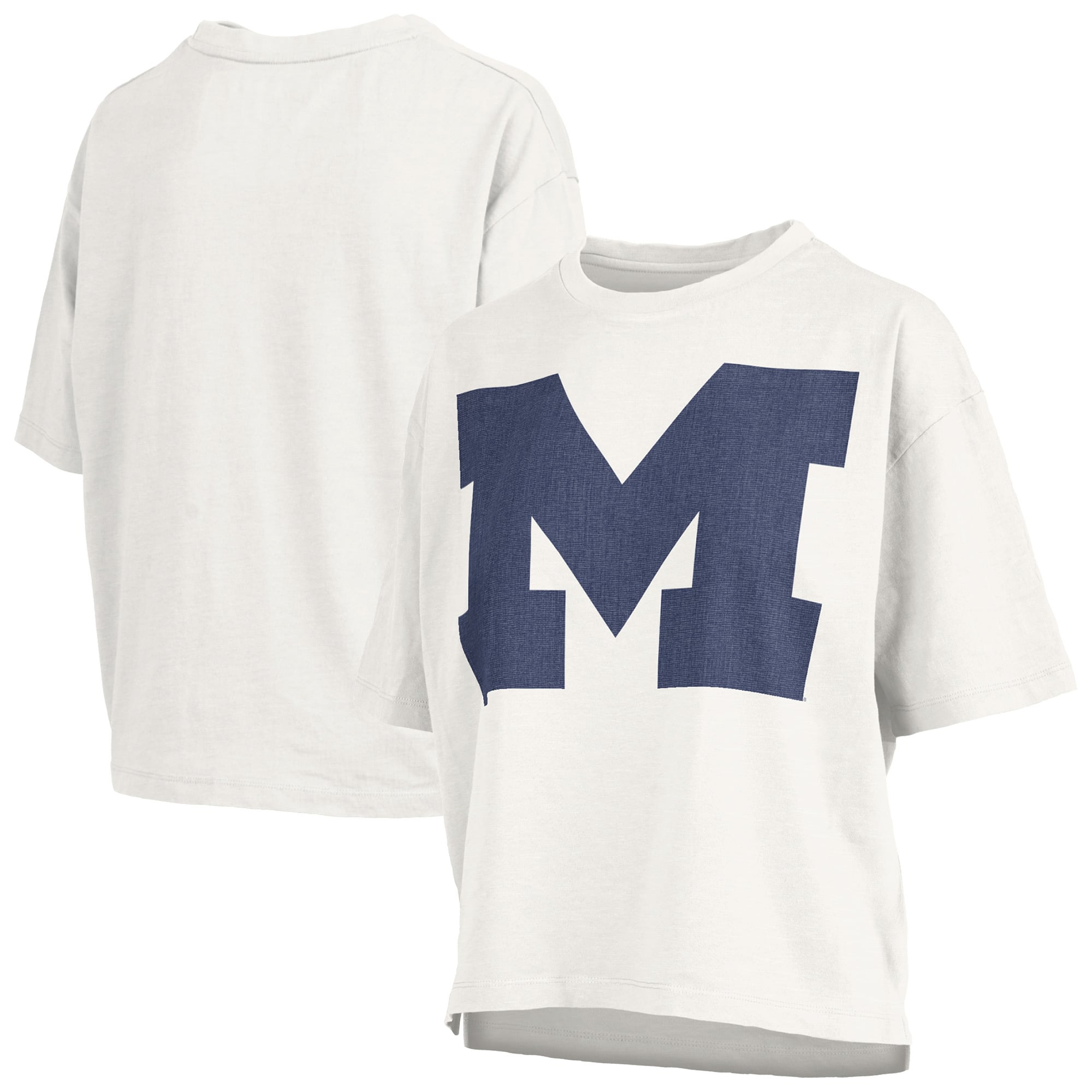 Women's Pressbox White Michigan Wolverines Big Canvas Puff Castillo Motley Slub T-Shirt