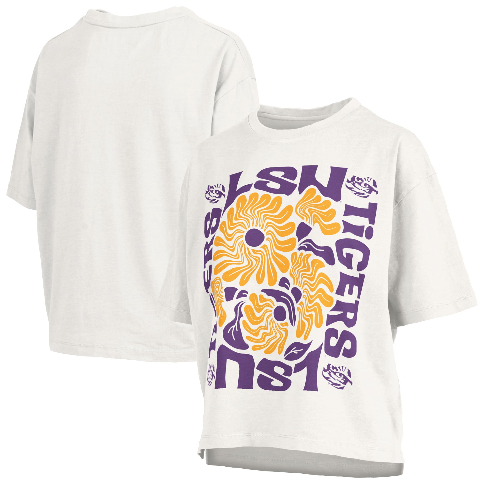 Women's Pressbox  White LSU Tigers Elena Oversized Slub T-Shirt