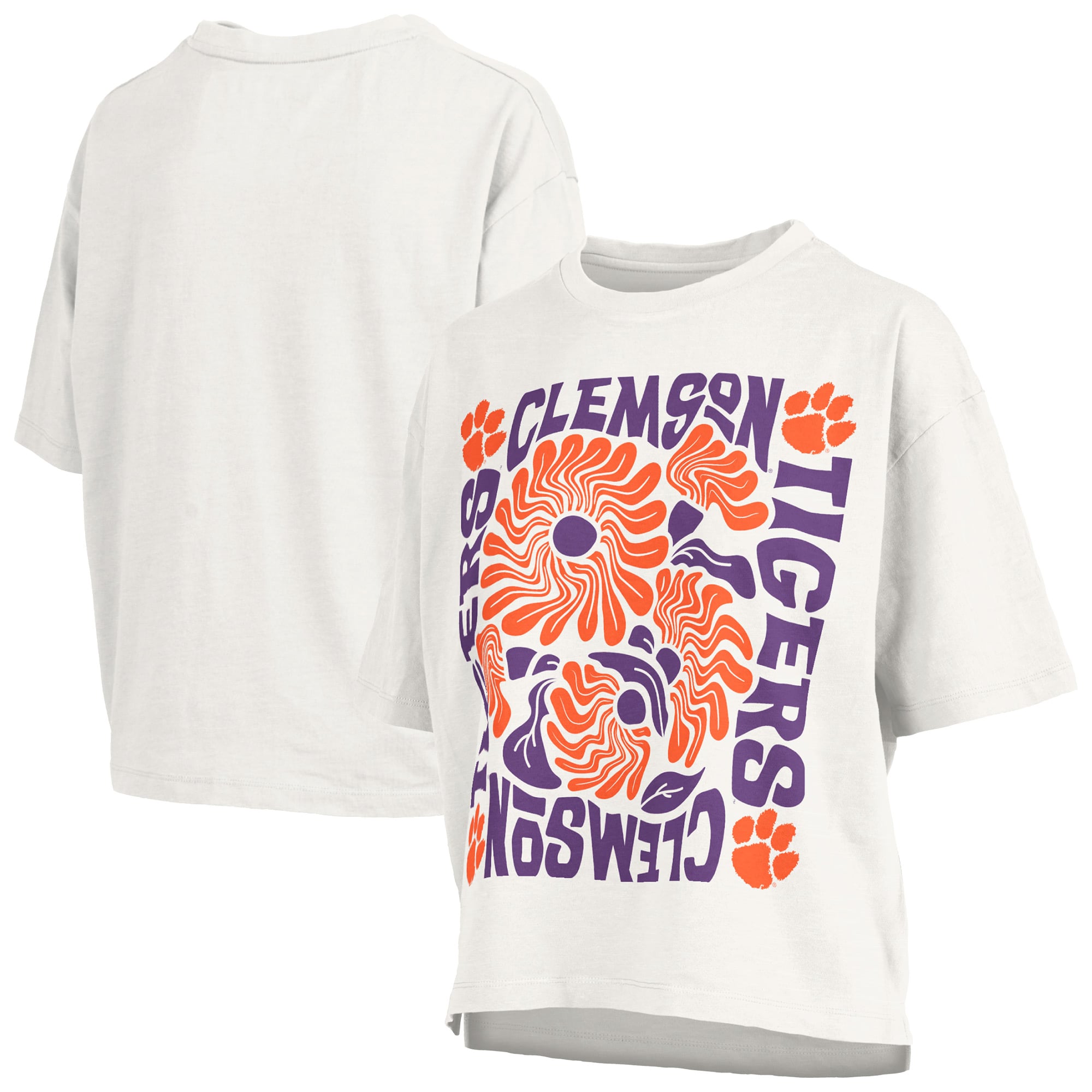 Women's Pressbox  White Clemson Tigers Elena Oversized Slub T-Shirt