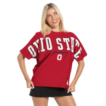 Women's Pressbox  Scarlet Ohio State Buckeyes Flannigan Oversized T-Shirt