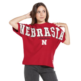 Women's Pressbox  Scarlet Nebraska Huskers Flannigan Oversized T-Shirt