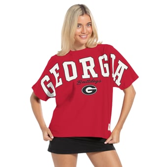 Women's Pressbox  Red Georgia Bulldogs Flannigan Oversized T-Shirt