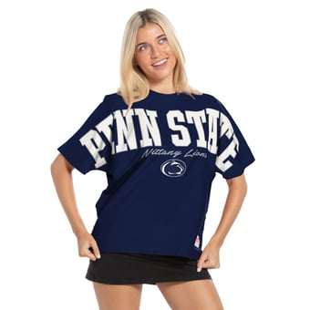 Women's Pressbox  Navy Penn State Nittany Lions Flannigan Oversized T-Shirt