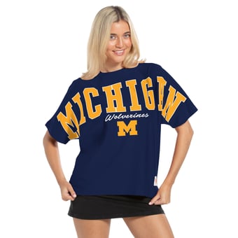 Women's Pressbox  Navy Michigan Wolverines Flannigan Oversized T-Shirt