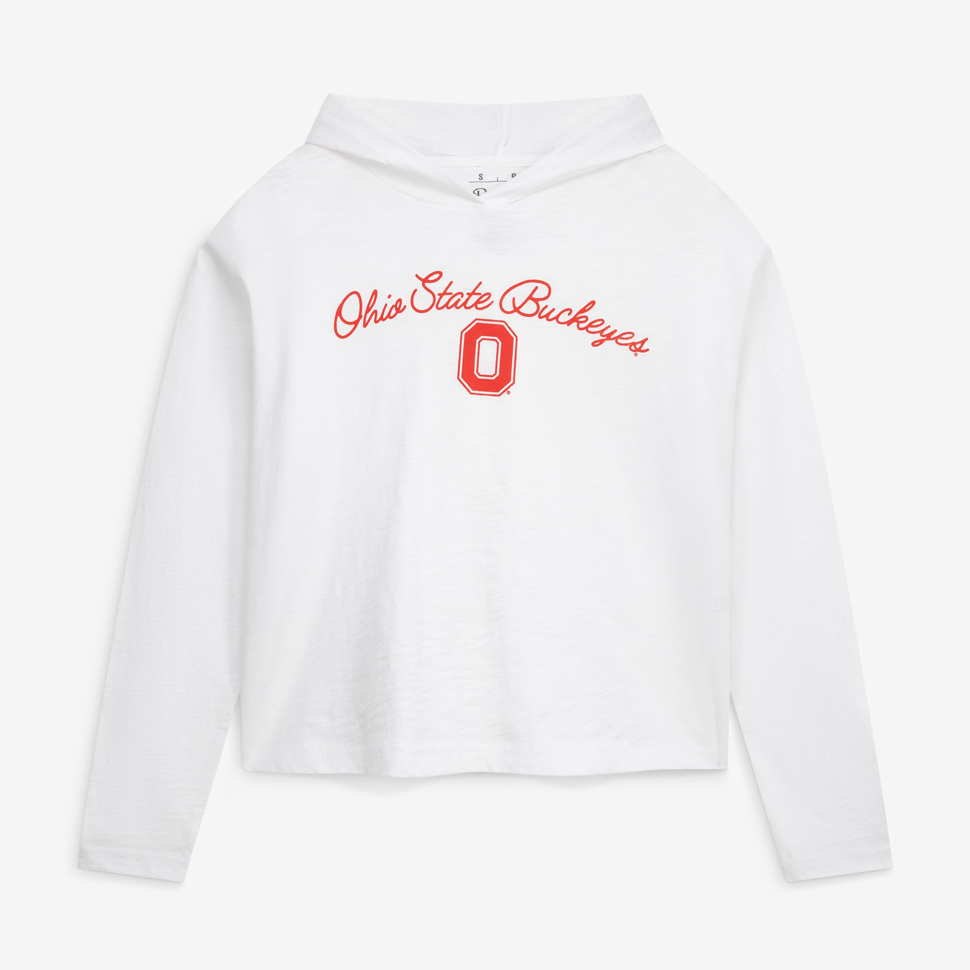 Women's Pressbox  White Ohio State Buckeyes Faye Long Sleeve Hooded Slub T-Shirt
