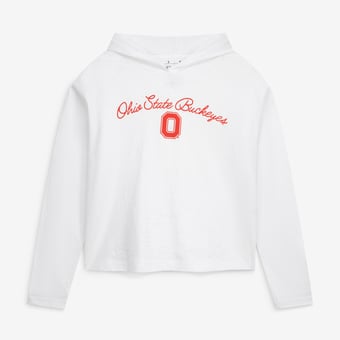 Women's Pressbox  White Ohio State Buckeyes Faye Long Sleeve Hooded Slub T-Shirt