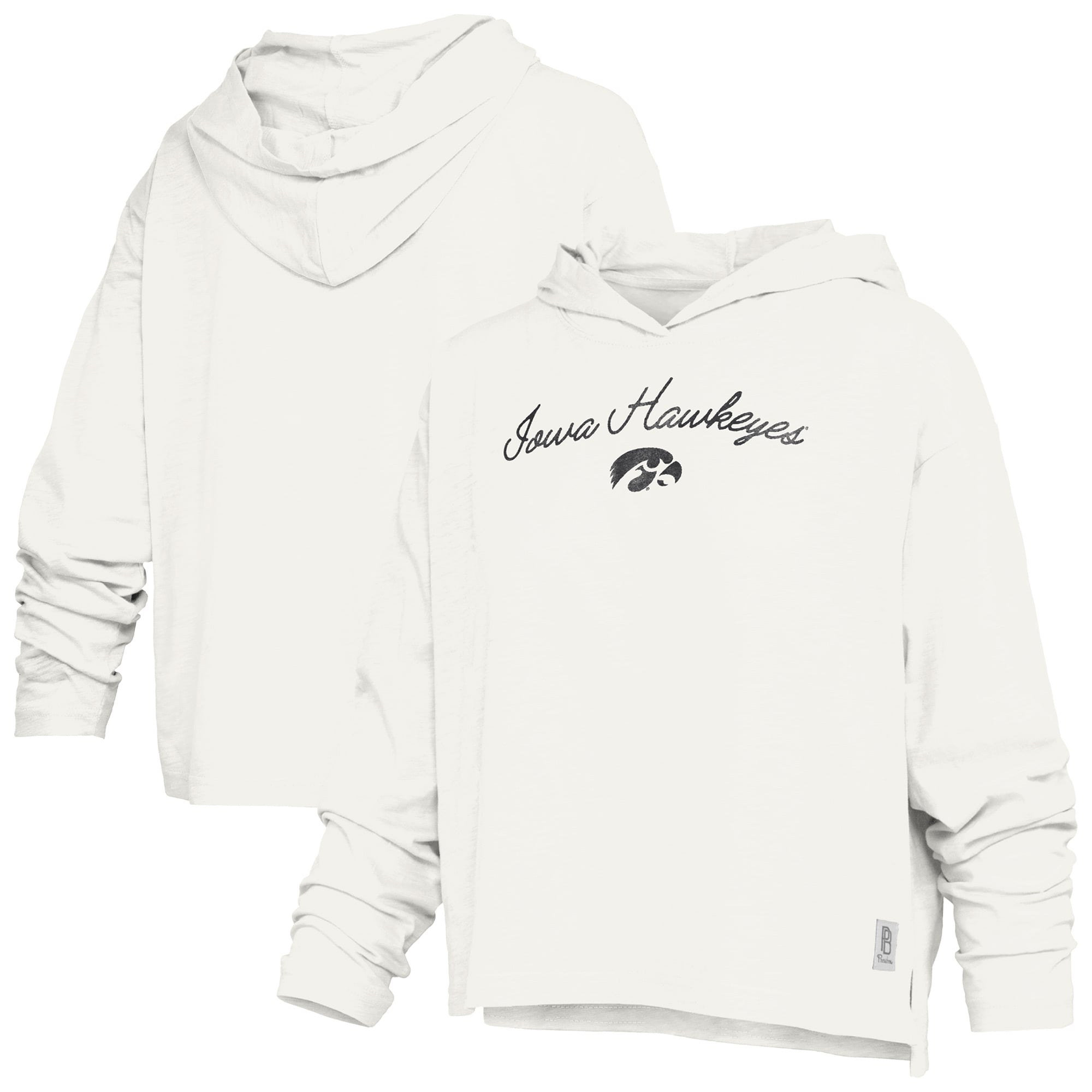 Women's Pressbox  White Iowa Hawkeyes Faye Long Sleeve Hooded Slub T-Shirt