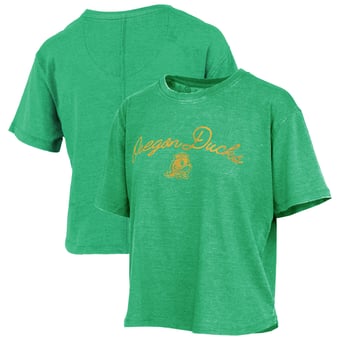 Women's Pressbox  Green Oregon Ducks Vintage Waist Length Script Over Logo T-Shirt