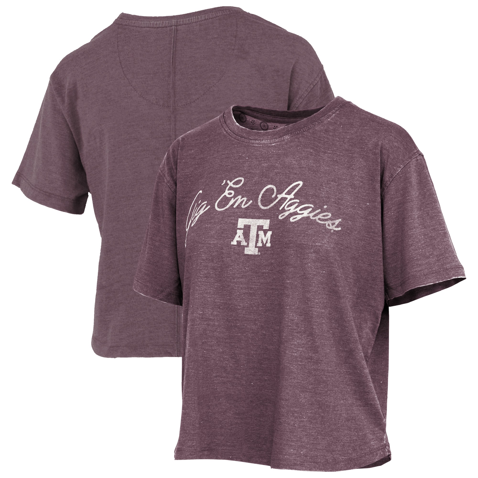 Women's Pressbox  Maroon Texas A&M Aggies Vintage Waist Length Script Over Logo T-Shirt