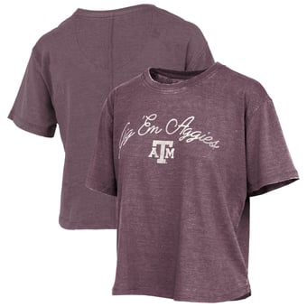 Women's Pressbox  Maroon Texas A&M Aggies Vintage Waist Length Script Over Logo T-Shirt