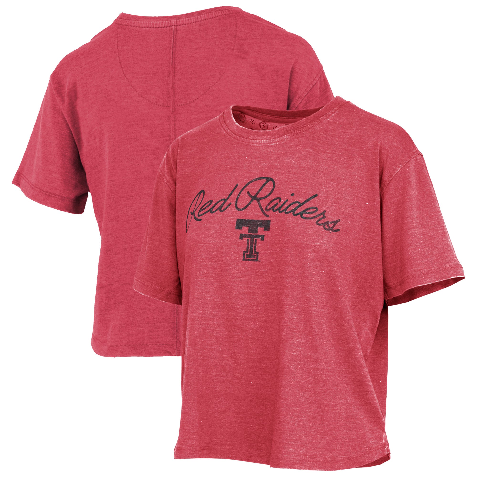 Women's Pressbox Red Texas Tech Red Raiders Vintage Waist Length Script Over Logo T-Shirt