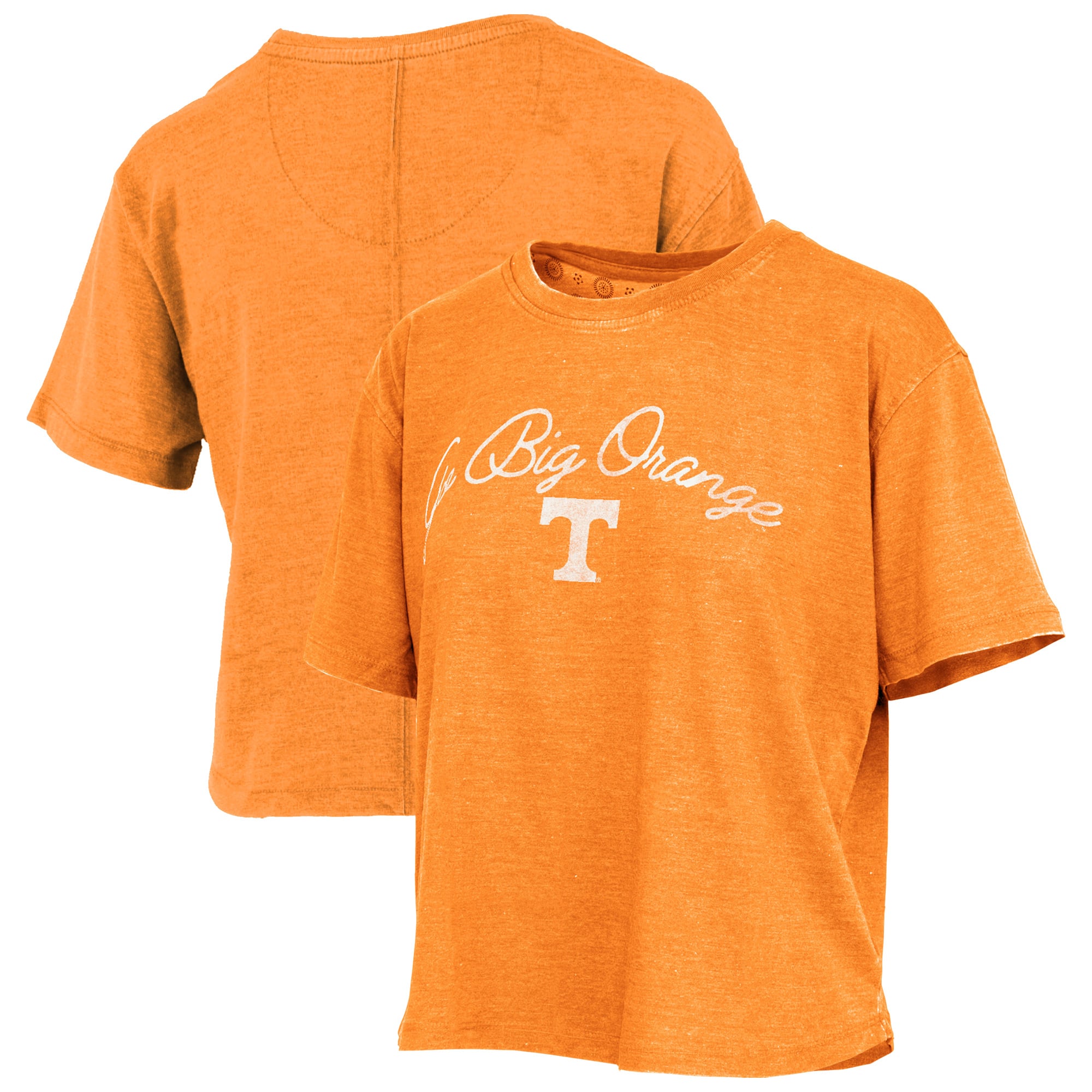 Women's Pressbox  Tennessee Orange Tennessee Volunteers Vintage Waist Length Script Over Logo T-Shirt
