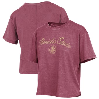 Women's Pressbox  Garnet Florida State Seminoles Vintage Waist Length Script Over Logo T-Shirt