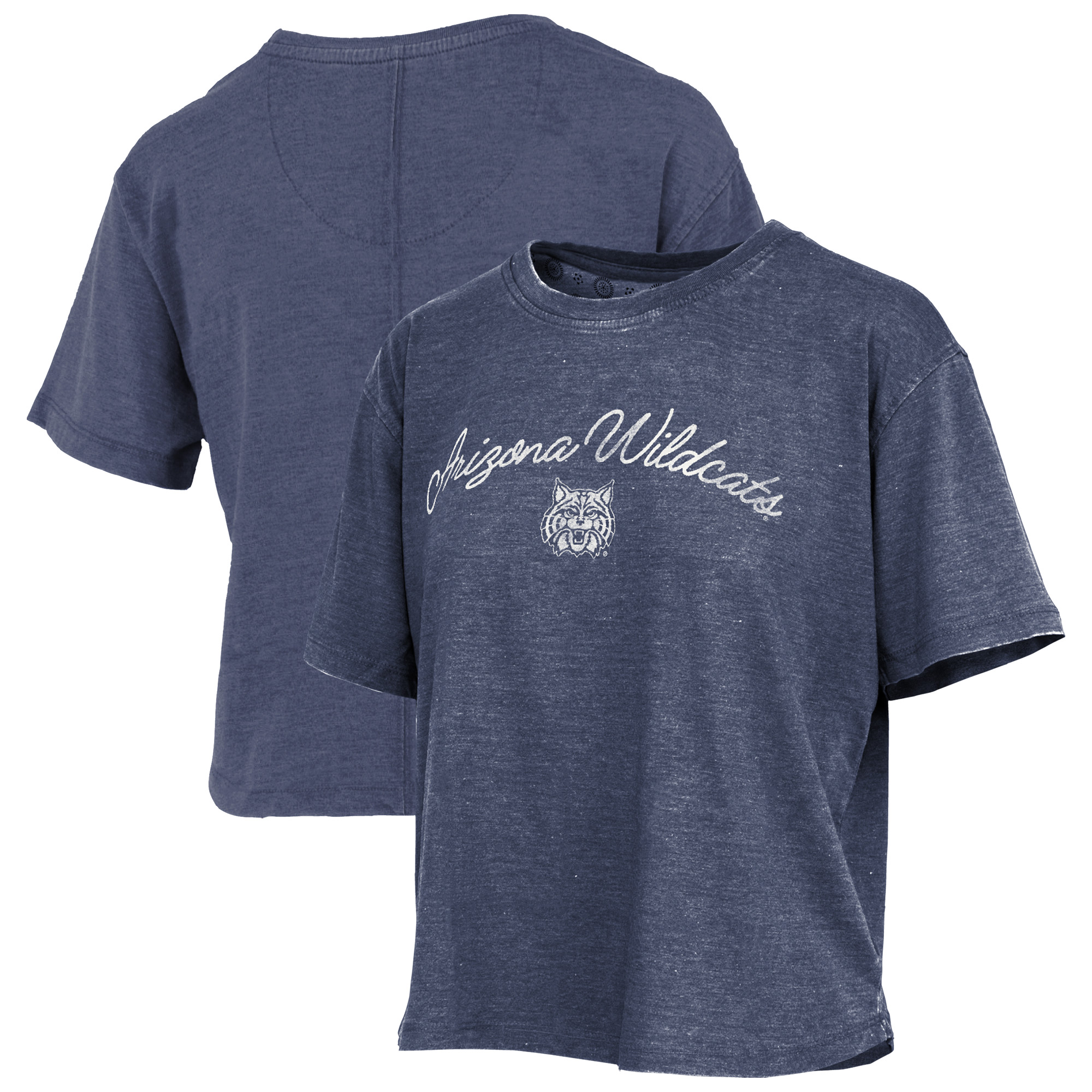Women's Pressbox  Navy Arizona Wildcats Vintage Waist Length Script Over Logo T-Shirt