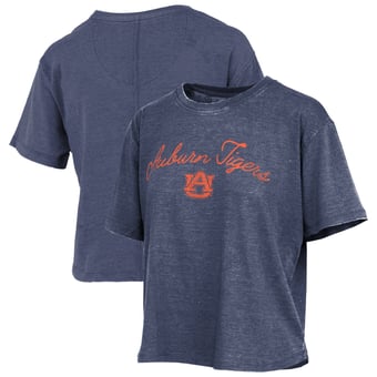 Women's Pressbox  Navy Auburn Tigers Vintage Waist Length Script Over Logo T-Shirt