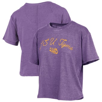 Women's Pressbox  Purple LSU Tigers Vintage Waist Length Script Over Logo T-Shirt