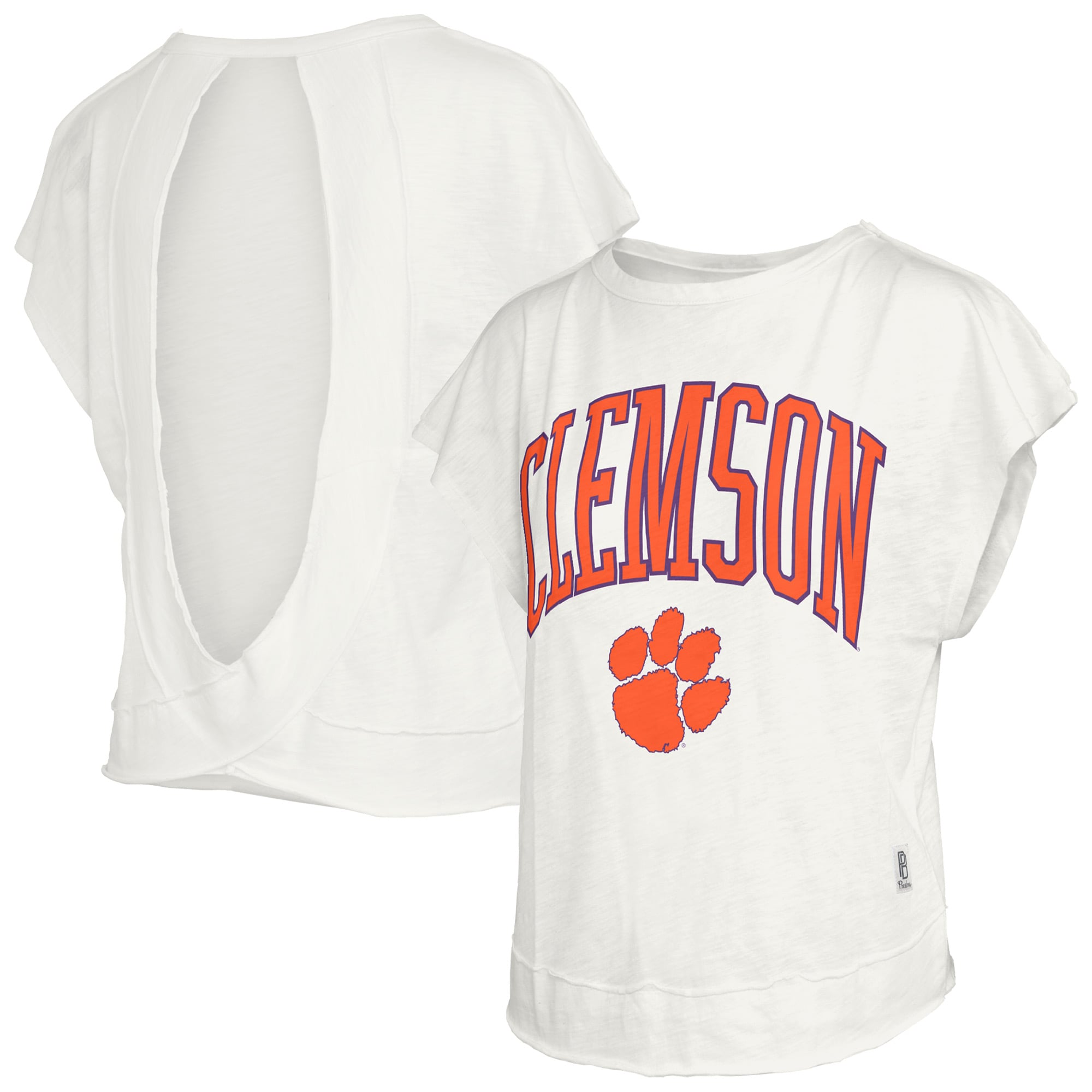 Women's Pressbox  Cream Clemson Tigers Nelson Movement Open Back Slub T-Shirt