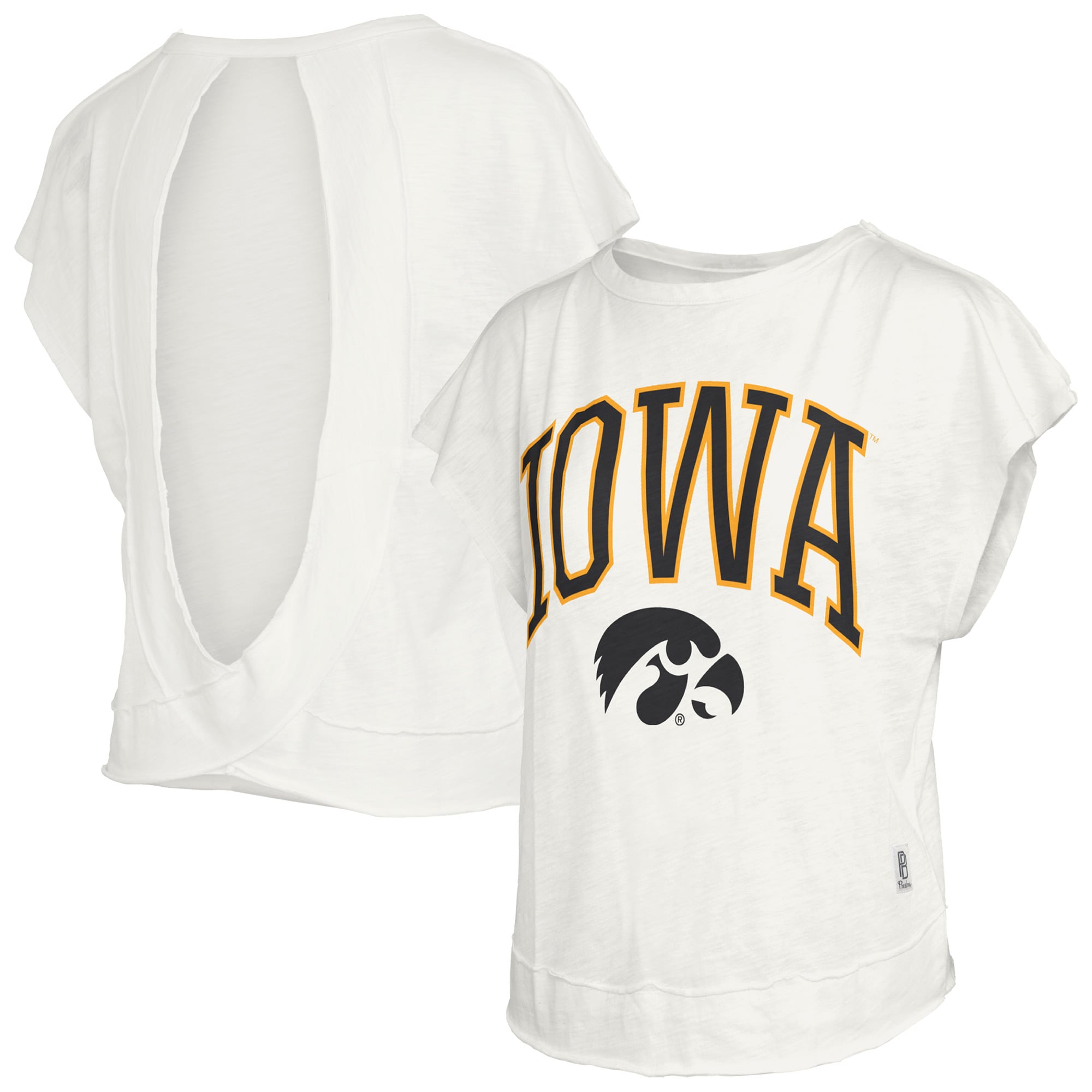 Women's Pressbox  Cream Iowa Hawkeyes Nelson Movement Open Back Slub T-Shirt