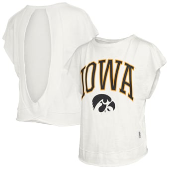 Women's Pressbox  Cream Iowa Hawkeyes Nelson Movement Open Back Slub T-Shirt