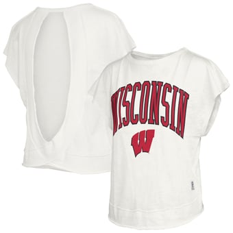 Women's Pressbox  Cream Wisconsin Badgers Nelson Movement Open Back Slub T-Shirt