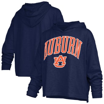 Women's Pressbox  Navy Auburn Tigers Nelson Arch Over Logo Long Sleeve Hooded Slub T-Shirt