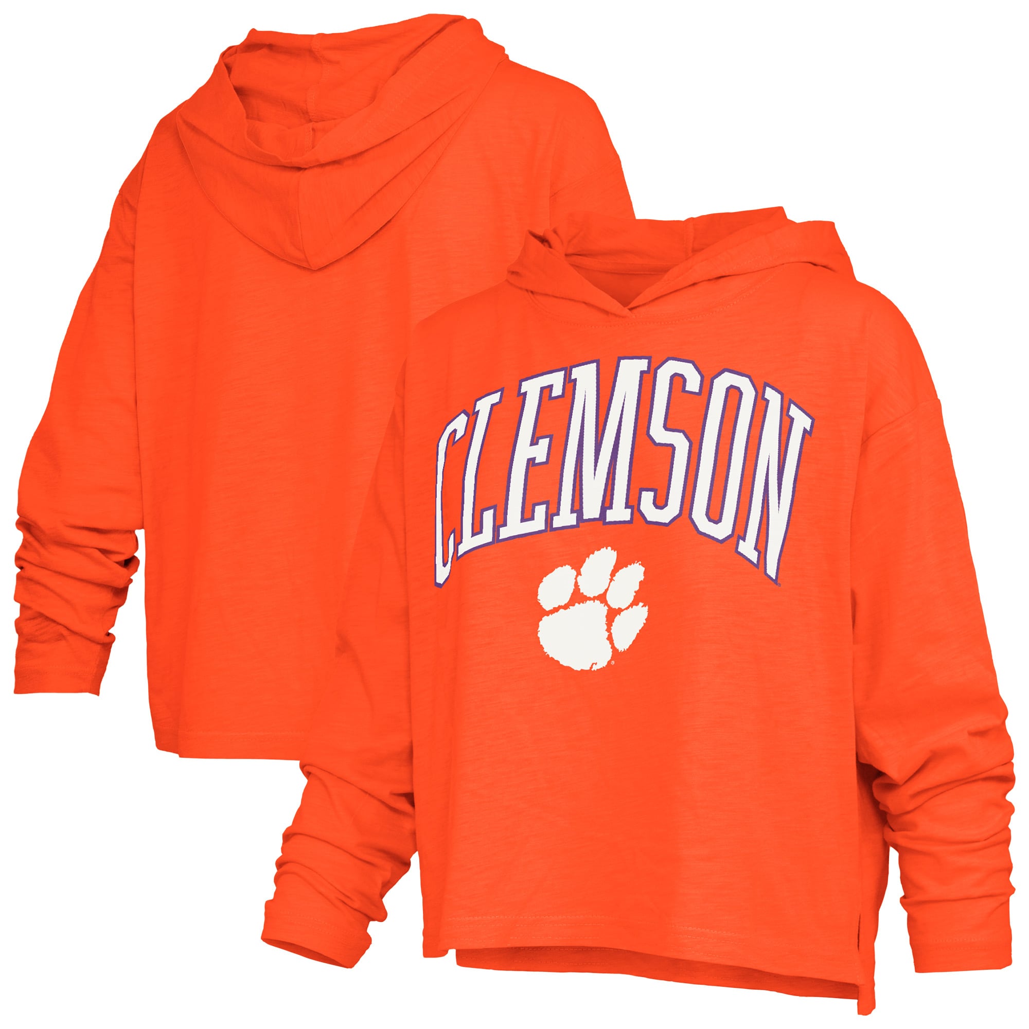 Women's Pressbox  Orange Clemson Tigers Nelson Arch Over Logo Long Sleeve Hooded Slub T-Shirt