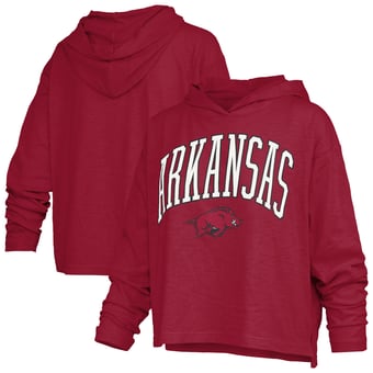 Women's Pressbox  Cardinal Arkansas Razorbacks Nelson Arch Over Logo Long Sleeve Hooded Slub T-Shirt