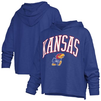 Women's Pressbox  Royal Kansas Jayhawks Nelson Arch Over Logo Long Sleeve Hooded Slub T-Shirt