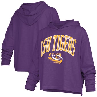 Women's Pressbox  Purple LSU Tigers Nelson Arch Over Logo Long Sleeve Hooded Slub T-Shirt