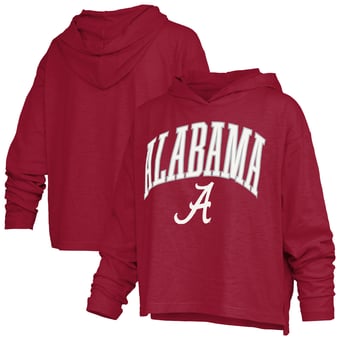 Women's Pressbox  Crimson Alabama Crimson Tide Nelson Arch Over Logo Long Sleeve Hooded Slub T-Shirt